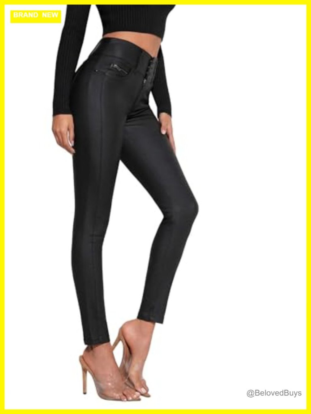 Women Faux Leather Leggings Skinny High Rise Stretchy Pants